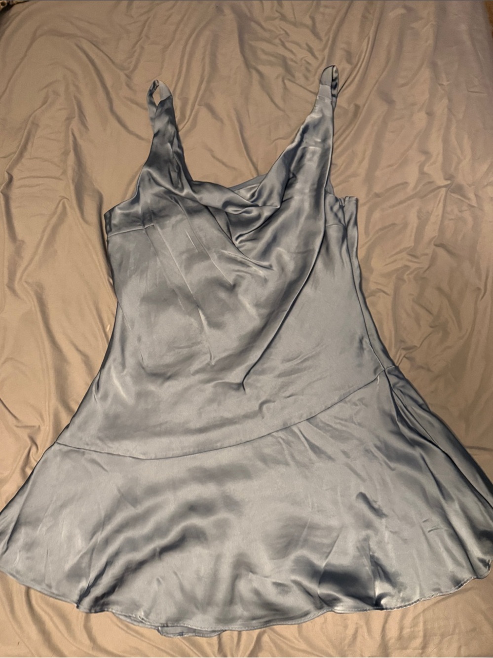 Silky Cowl Neck Slip Dress - Light Blue